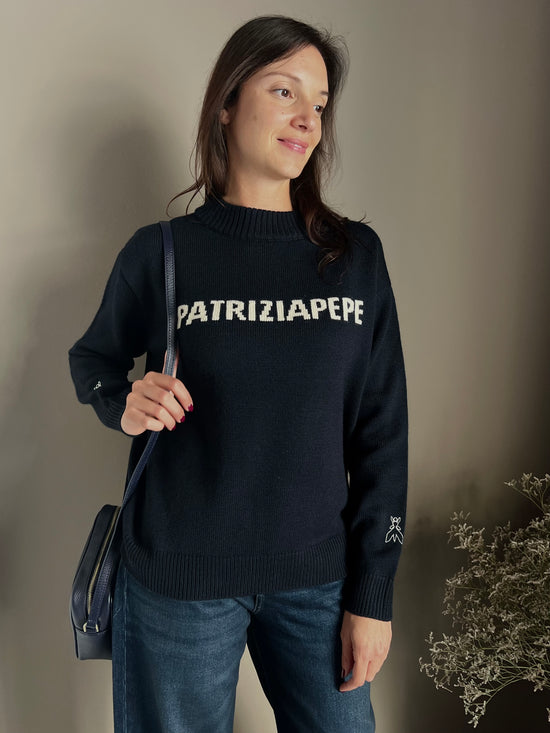 Maglia girocollo con logo blu