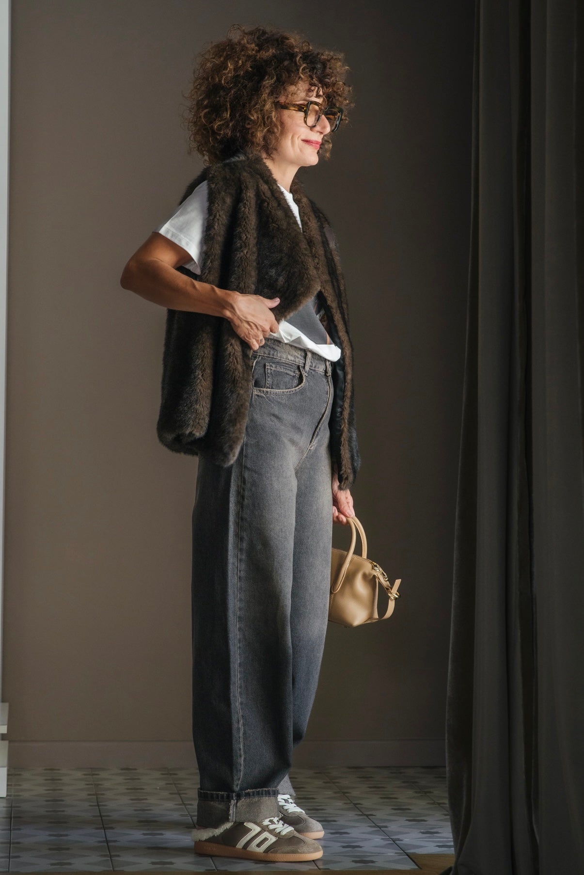 Pantalone denim grigio effetto vintage