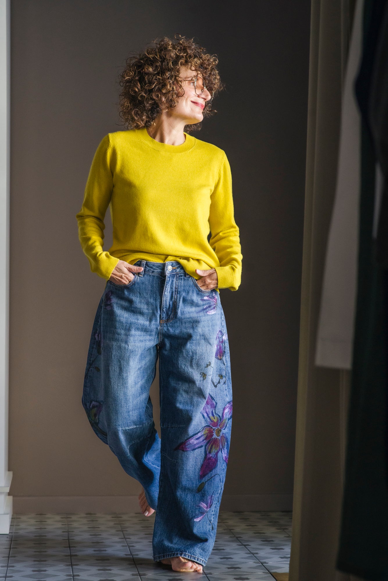 Maglia ocra girocollo misto cashmere