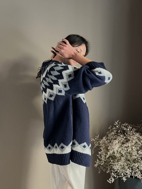 Cardigan in lana con lavorazione nordica blue