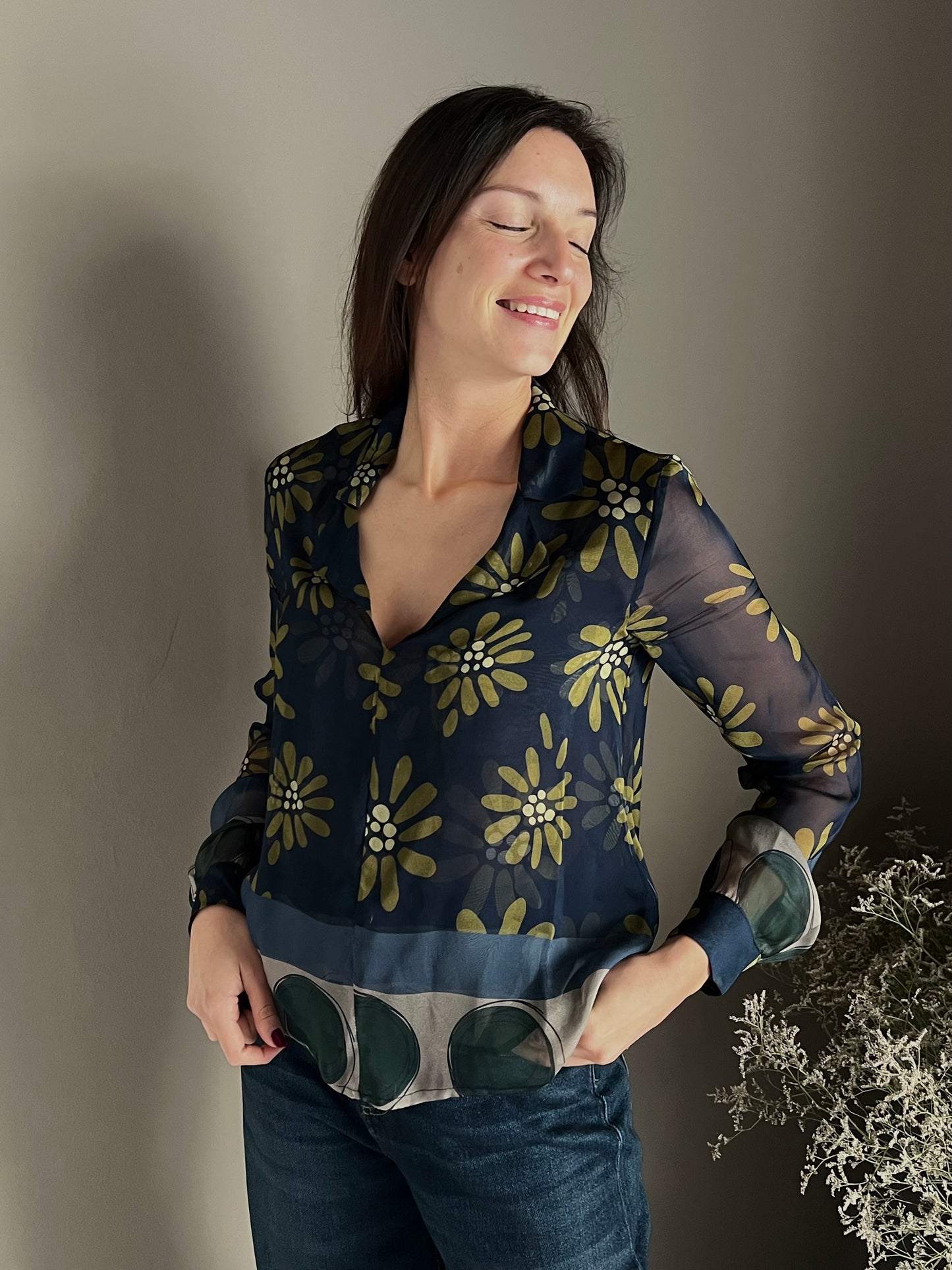 Camicia in fantasia floreale in seta e viscosa