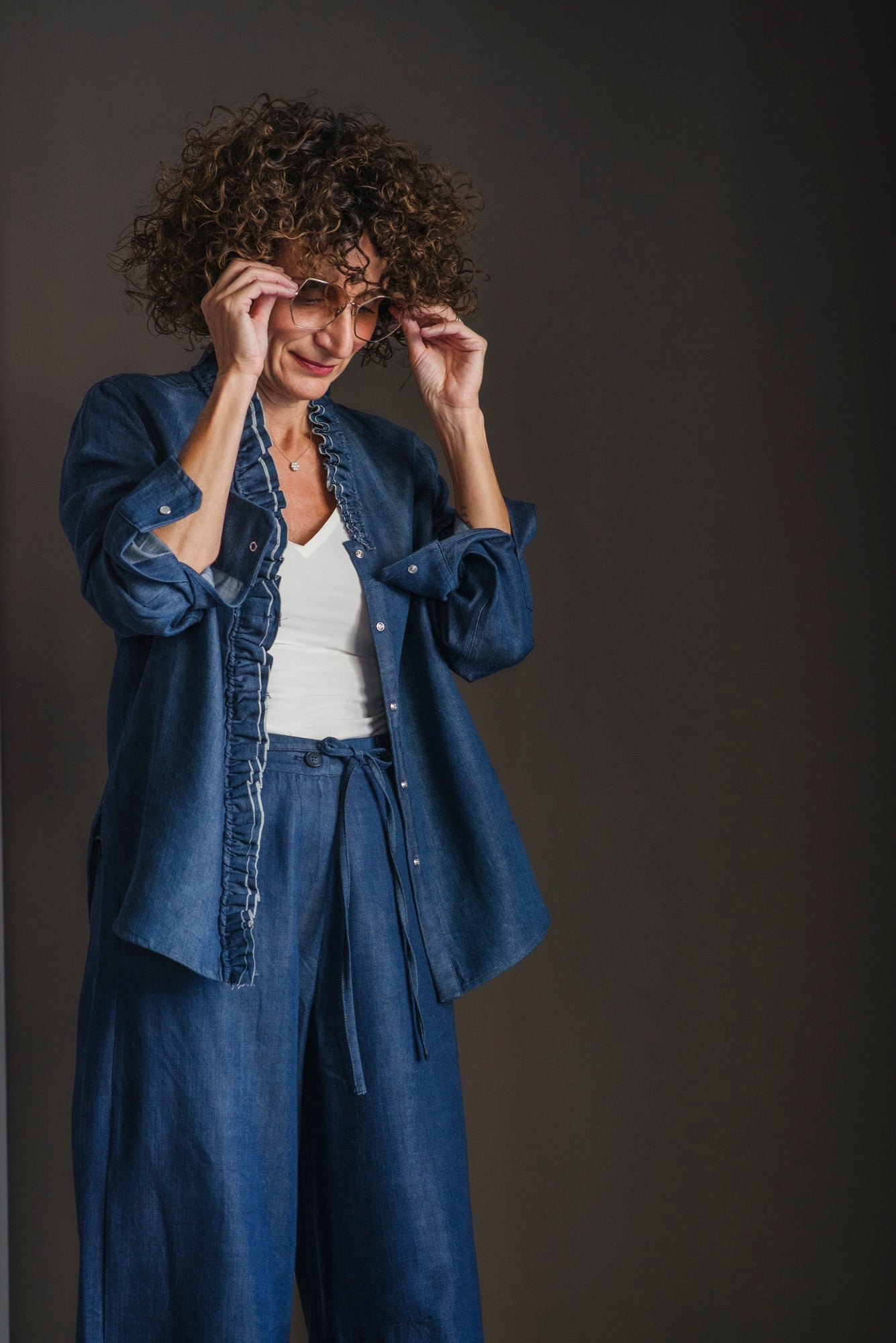 Camicia in denim con rouches