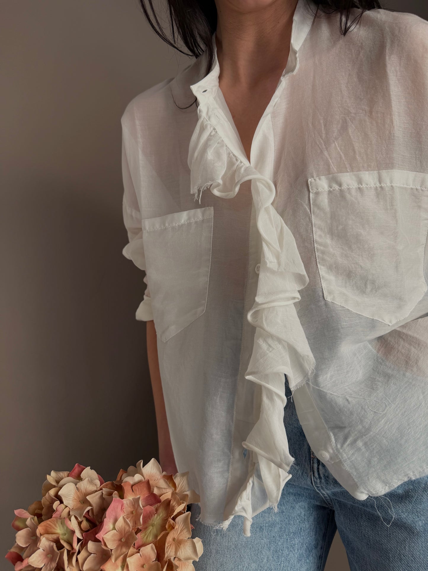 Camicia in Cotone e Seta avorio