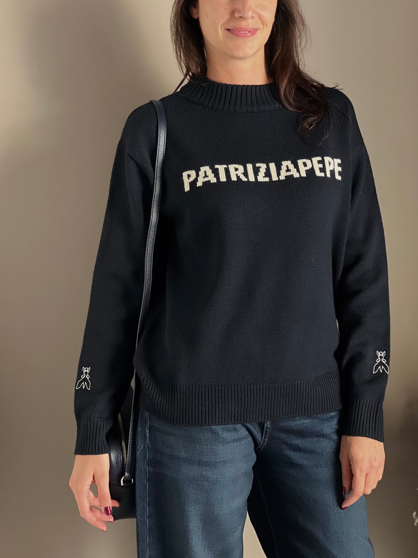 Maglia girocollo con logo blu