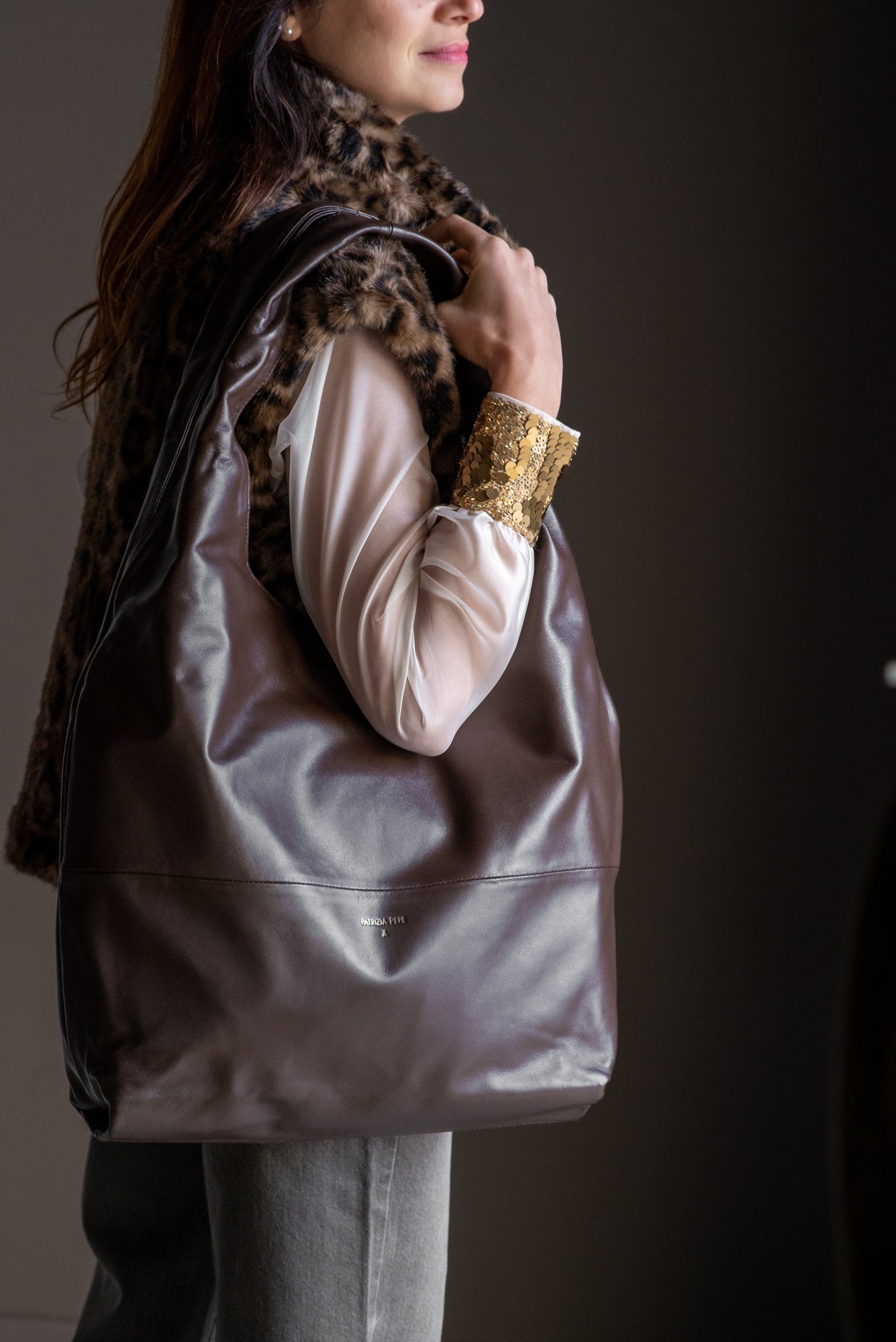 Borsa Hobo in pelle Patrizia Pepe Moro
