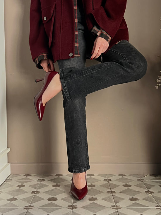 Decolletè in pelle scollo a V bordeaux