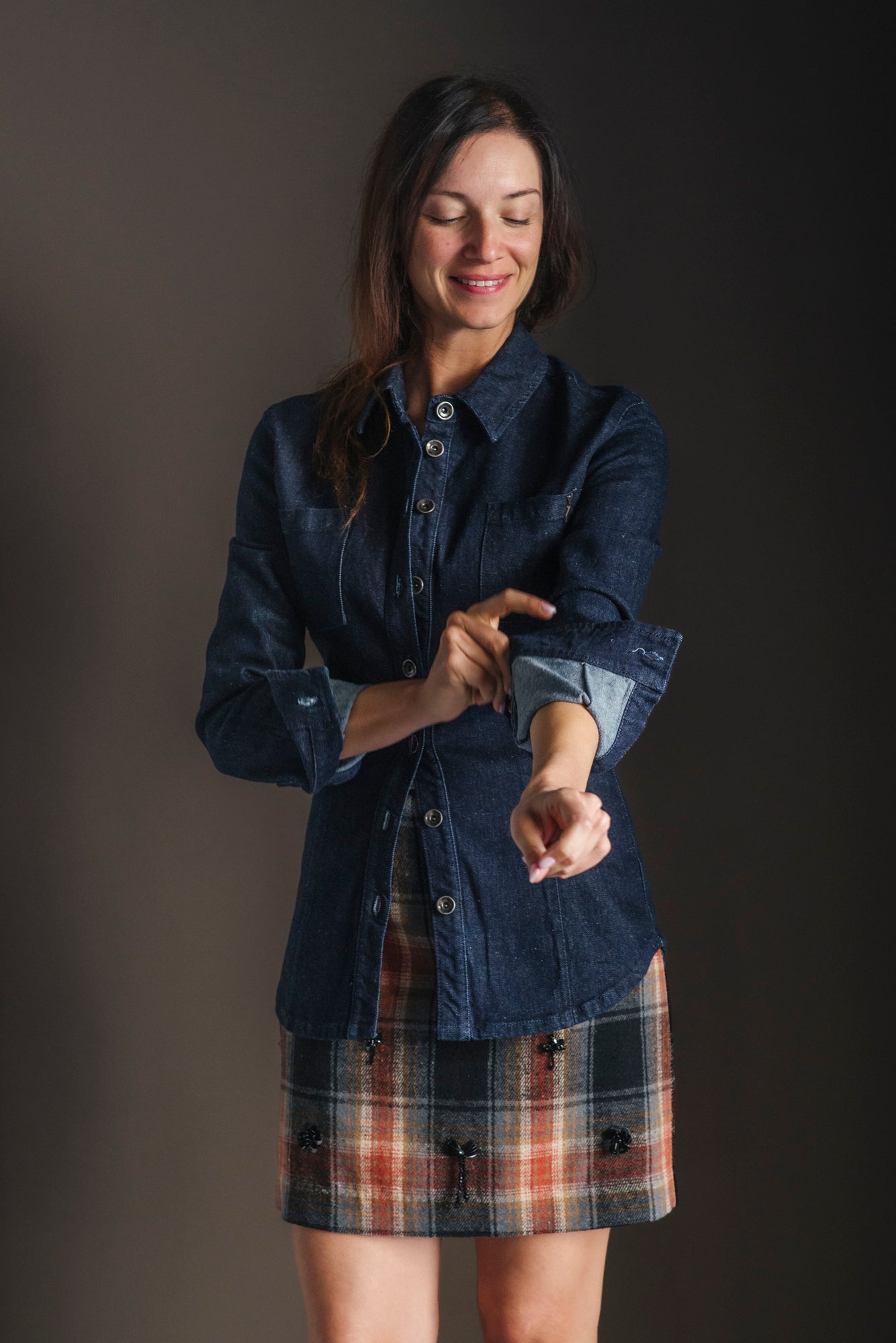 Camicia in Denim Stretch con Fly Gioiello