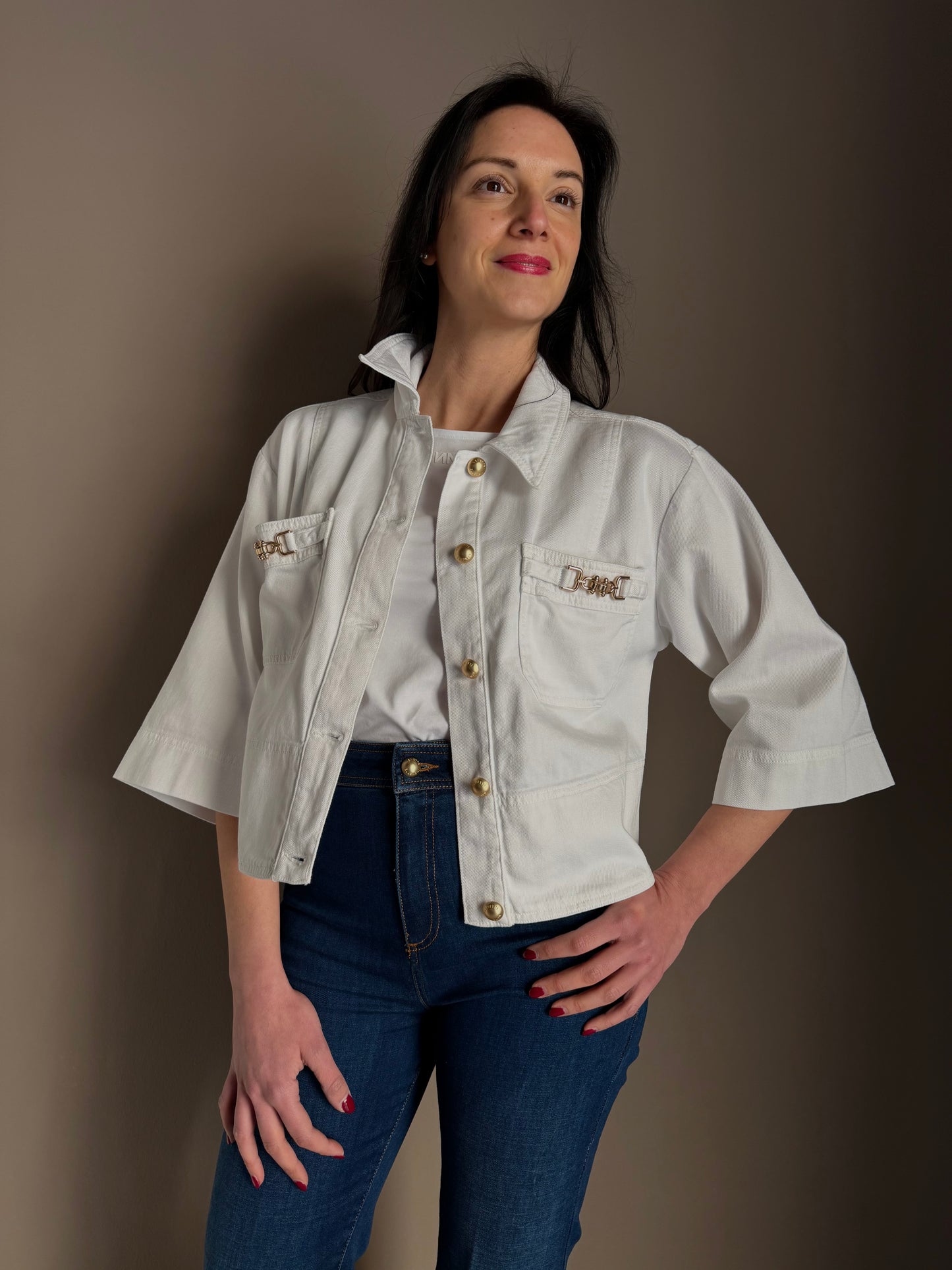 Giacca in denim con dettagli gold