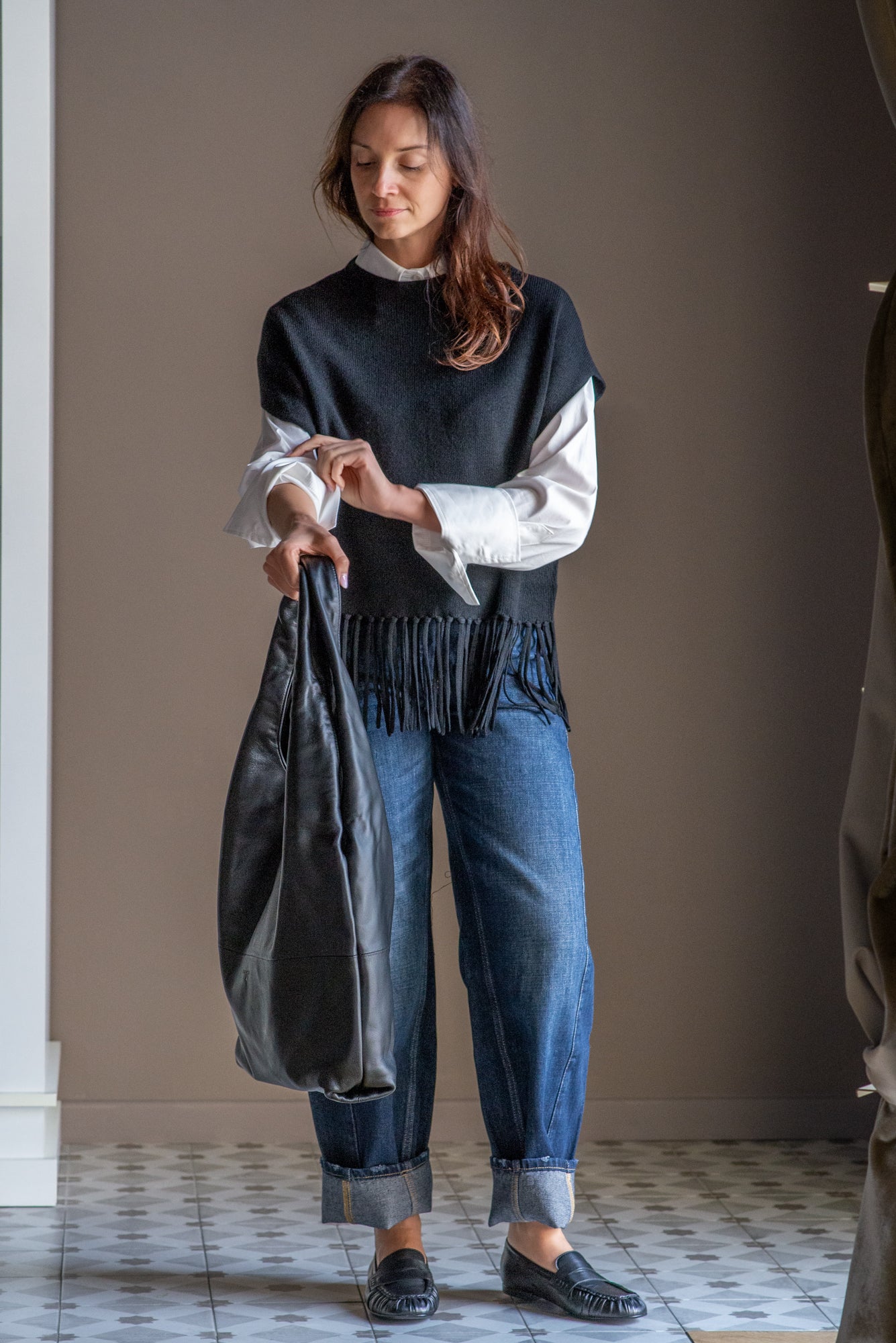 Gilet/Poncho in pura lana blu