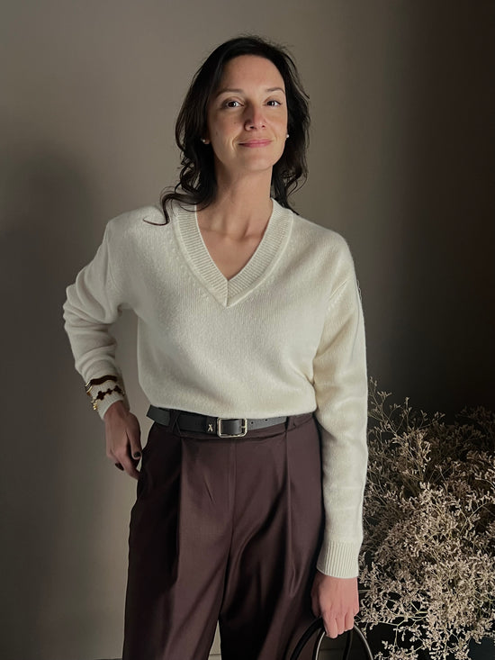 Maglia scollo a V in 100% cashemire milk