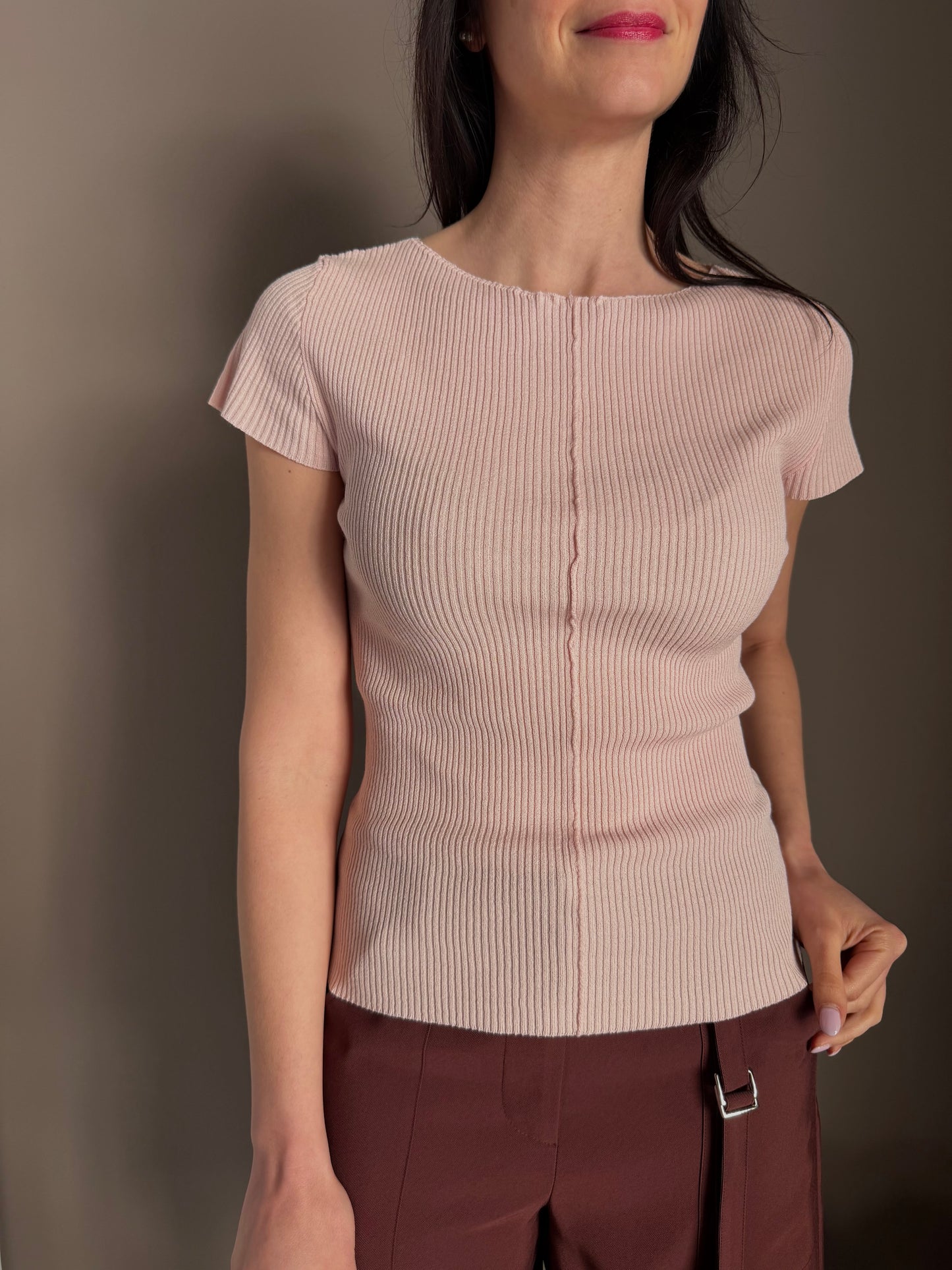 T-shirt in Maglia a Costine Petal