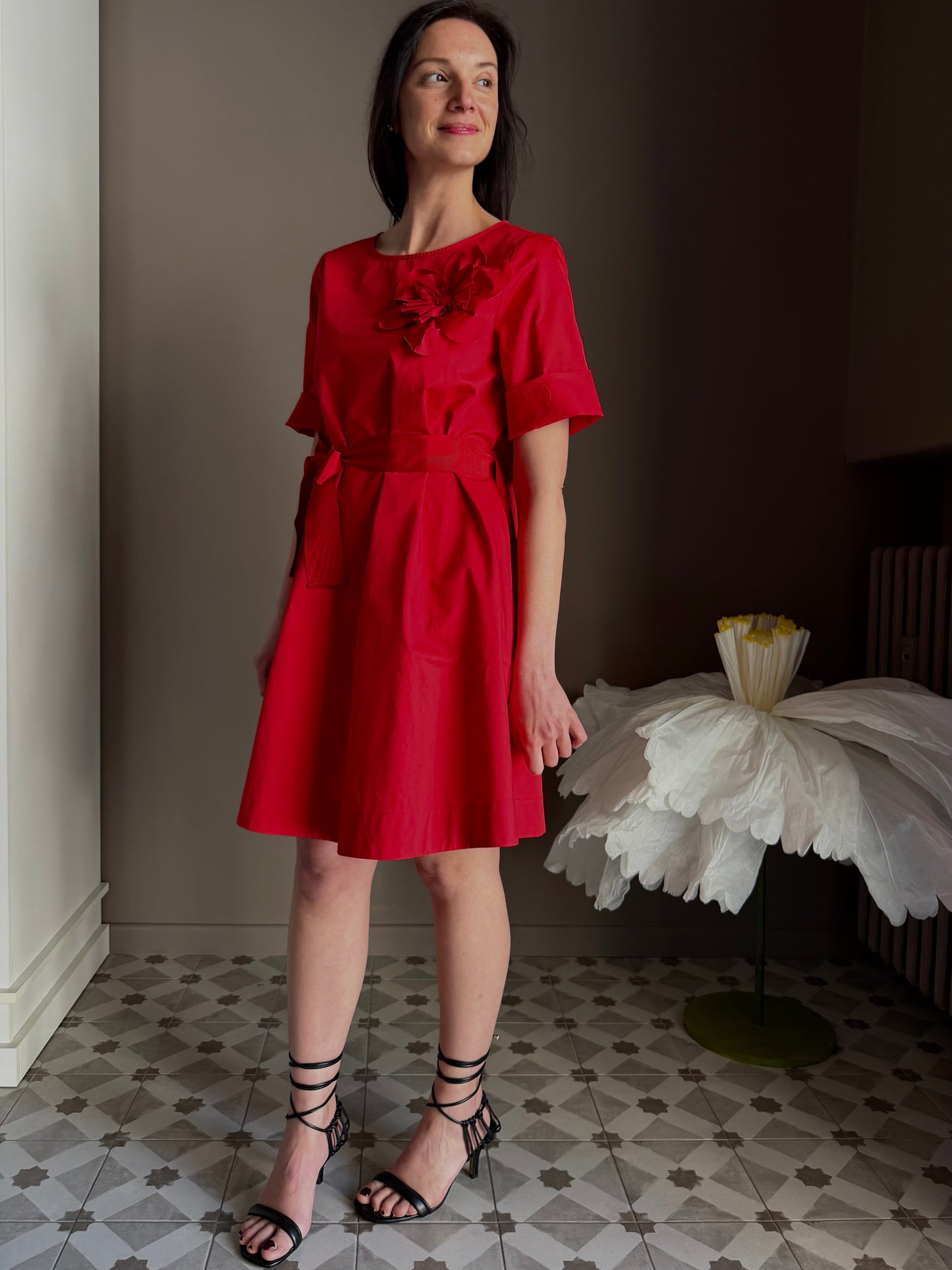 Abito Nenette rosso con fiore