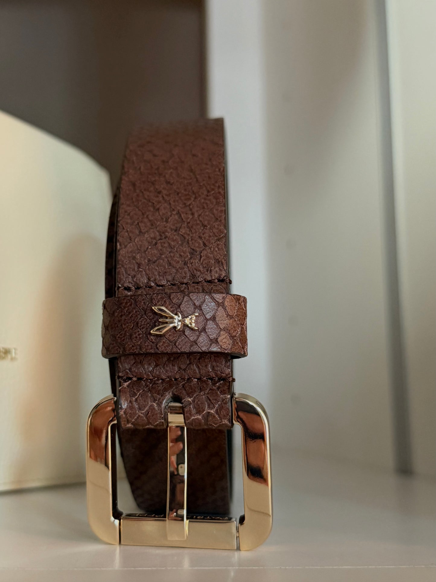Cintura in pelle stampata Wood Brown