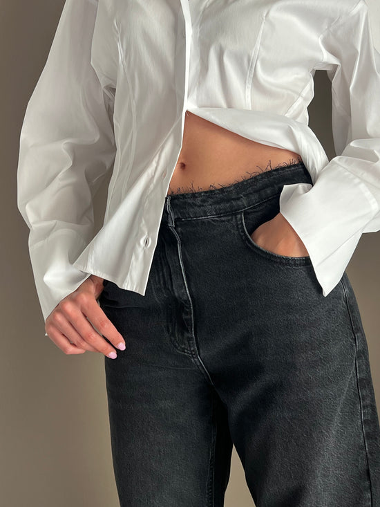 Pantalone denim vita bassa baloon Nero