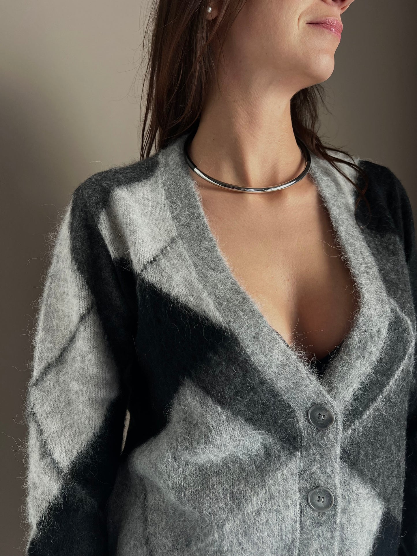 Cardigan losanghe in misto lana e Alpaca