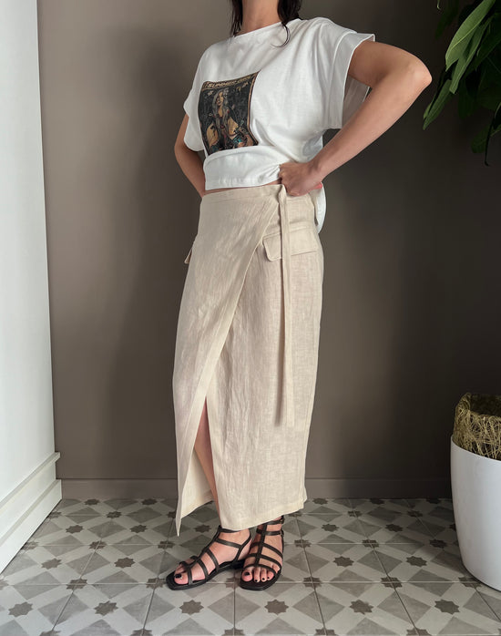 Gonna in lino Midi Beige
