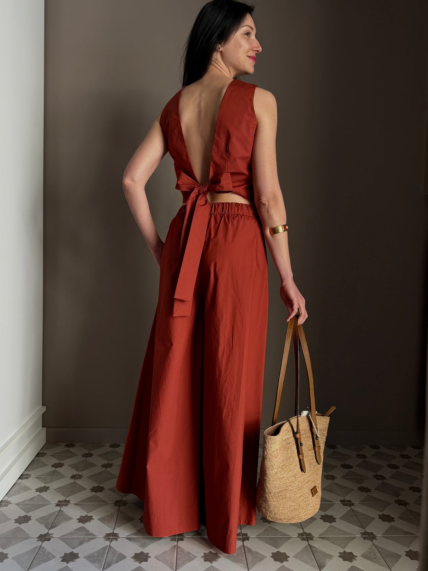 Pantalone Palazzo in Cotone Mattone – So Allure