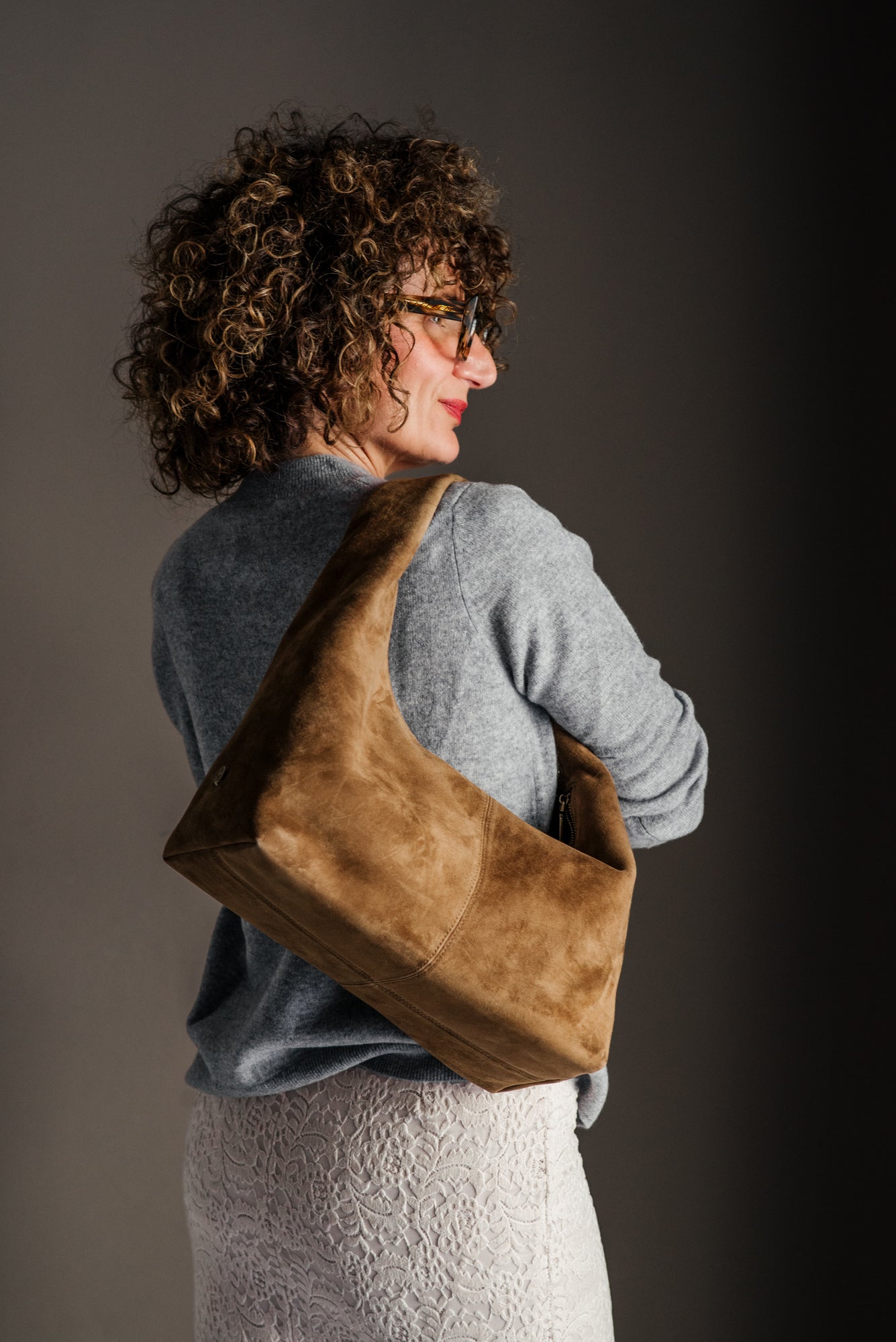 Borsa a Spalla in Camoscio Ash