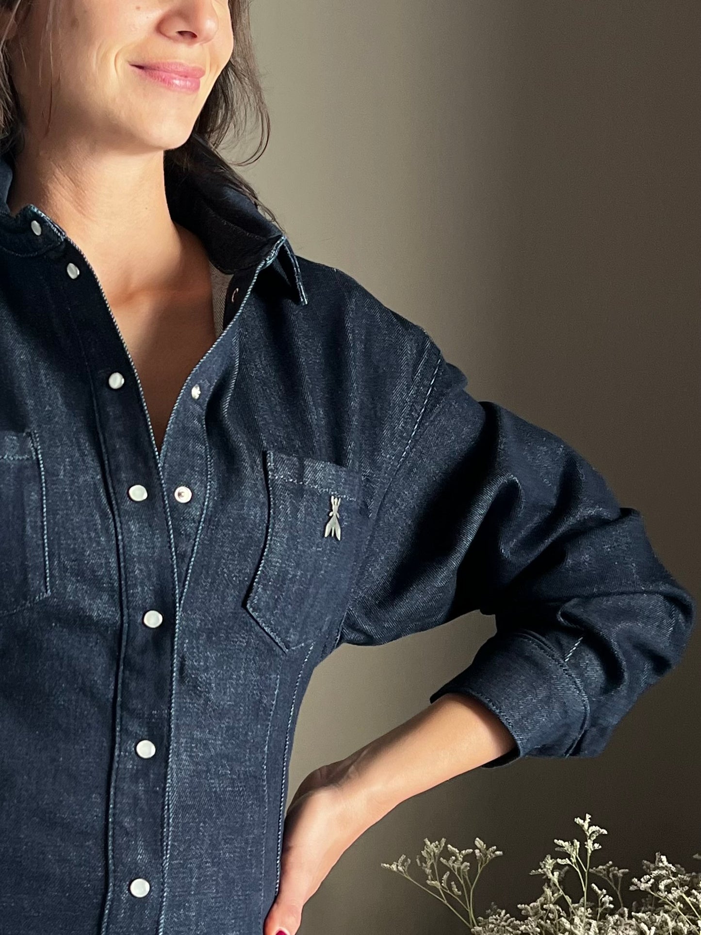 Camicia in Denim con maniche a baloon