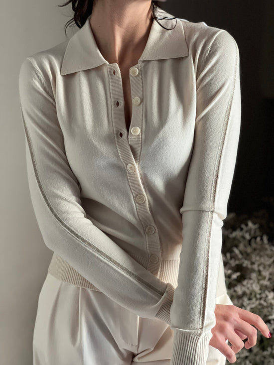 Cardigan in lana con collo a polo