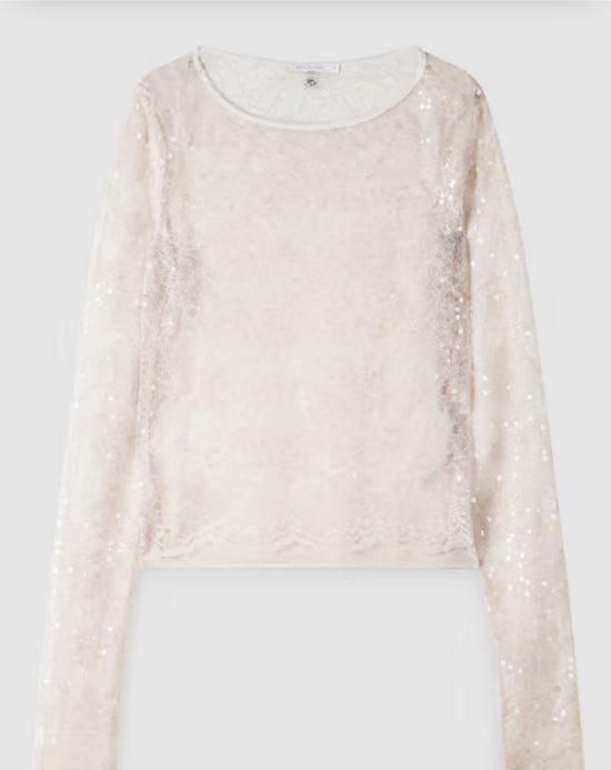 Top a maniche lunghe in pizzo con paillettes