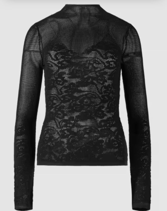 Maglia dolcevita a taglio vivo effetto pizzo