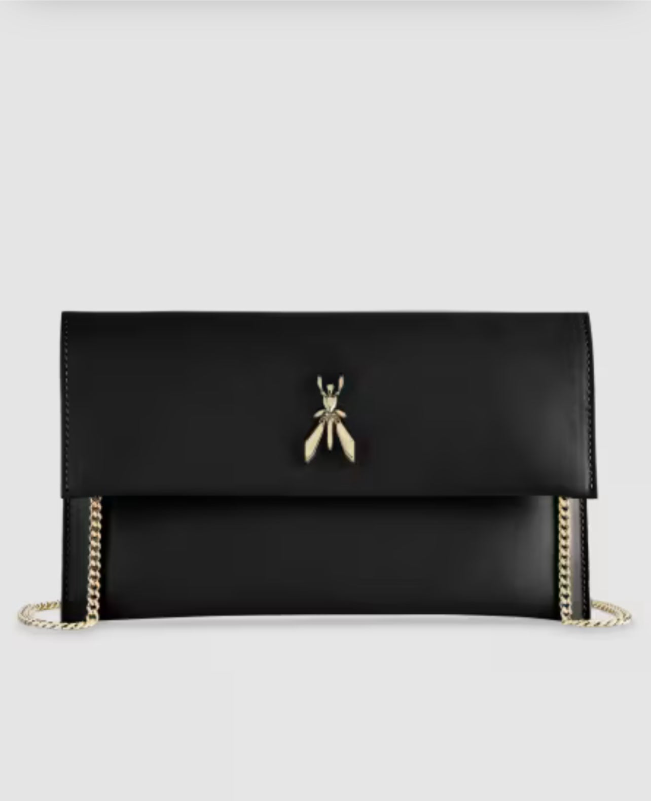 Borsa pochette in pelle nera con catena