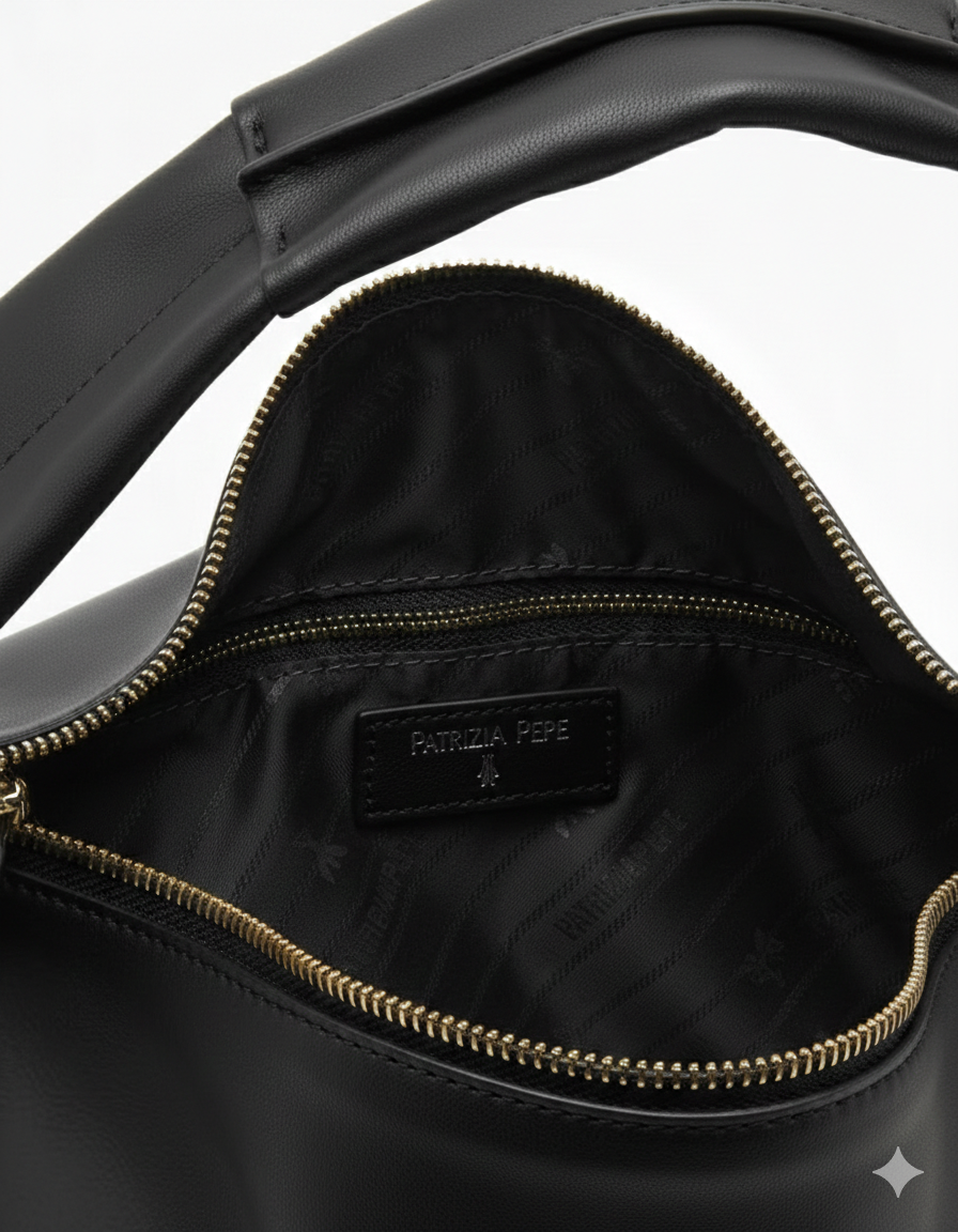 Borsa Hobo nera media in pelle