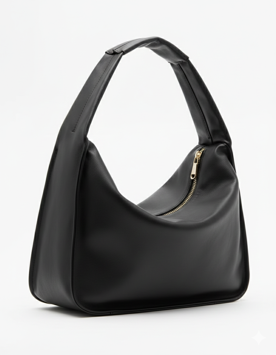 Borsa Hobo nera media in pelle