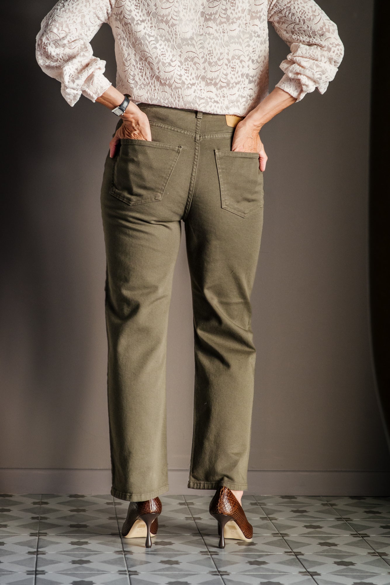 Pantalone 5 tasche in cotone verde Militare